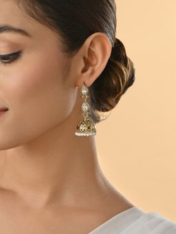 Fida - Mehndi Gold White Teardrop Temple Jhumka Earrings