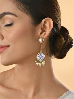 Fida - Gold -Toned Multicolor Circular Mandala with Pearls Drop and Dangler Earrings