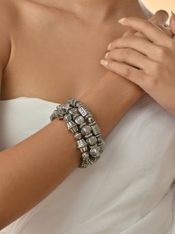 Fida - Oxidised Silver Bridal Set Of 3 Kada Bangles (Size-2.8)