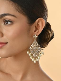 Fida - Gold-Toned Bridal White Kundan Pearl Drop Earrings
