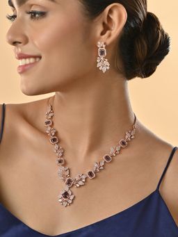 Fida - Premium 14K Rose Gold-Plated Aaa American Diamond Choker Necklace and Earring Set