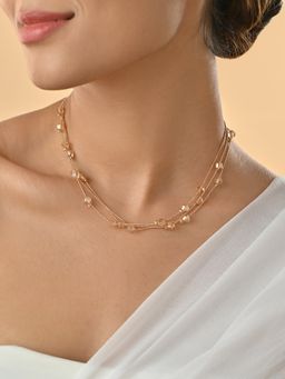 ToniQ - Gold -Toned Three Layered Necklace with Artificial Beads