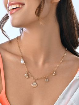 ToniQ - Gold-Toned Starfish and Shell Beach Charms Choker Necklace