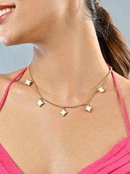 ToniQ - Gold-Toned Party White Enamelled Star Charms Choker Necklace