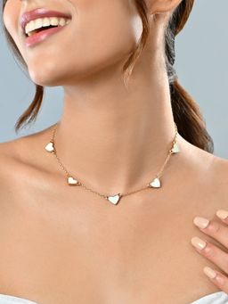 ToniQ - Gold-Toned Minimalist White Heart Charm Choker Necklace