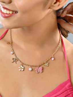 ToniQ - Gold-Toned Multicharm Pearl Bow Butterfly and Floral Choker Necklace