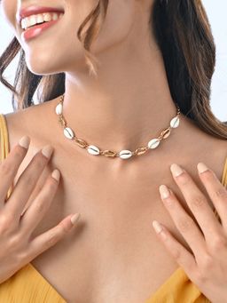 ToniQ - Gold-Toned and White Shell Beach Vacation Choker Necklace