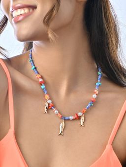 ToniQ - Multicolour Gold-Toned Fish Charms Choker Necklace