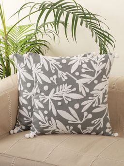 Jamio FIrati - Grey White Set Of 5 Embroidered Square Cotton Cushion Covers