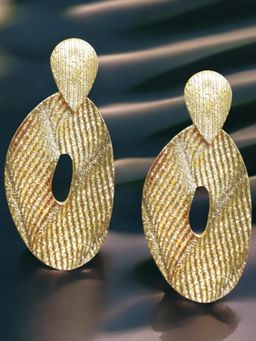 OOMPH - Gold Large Textured Drop Earrings Oval Shape -Bold Gold Look for Women