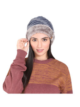 Bharatasya - Ripped Blue Fabric Fur Beanie
