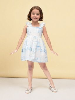 Toonyport - Cotton Printed Blue Sleeveless Mini Dress