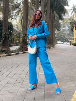 Uptownie - Riya Jain's Cotton Two Piece Co-ord Set (Teal XS