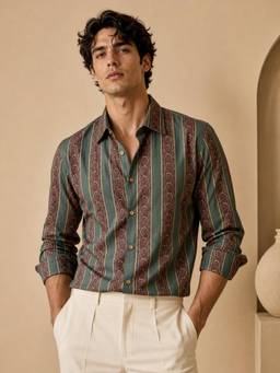MAYANK MODI - Printed Cotton Green Shirt