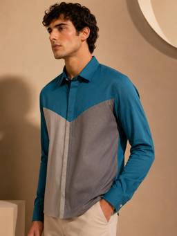 MAYANK MODI - Malai Cotton Teal Shirt