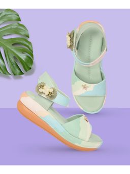 FREEPLAY - Girls Printed Bow Detailed Comfort Green Sandals