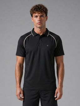 WROGN - Men Black Nylon Active Polo T-Shirt