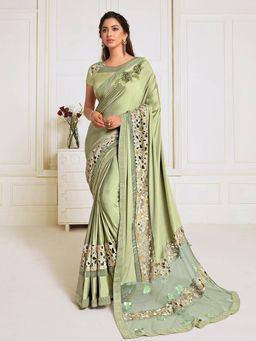 Odette - Green Lycra Designer Saree with Unstitched Blouse