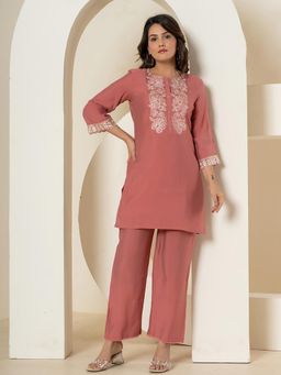 Yufta - Rust Thread Work Shirt and Trouser Silk Blend Co-Ord (Set of 2)