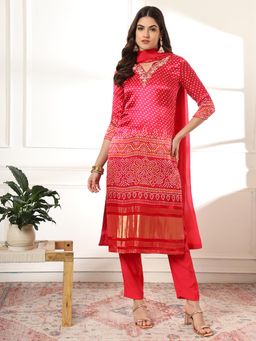 Yufta - Hot Pink Silk Zari Work Kurta with Pant & Dupatta (Set of 3)