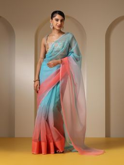 Swtantra - Tropical Pink and Blue Organza Ombre Saree