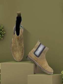 EZOK - Men’s Leather Classic and Stylish Olive Chelsea Boots