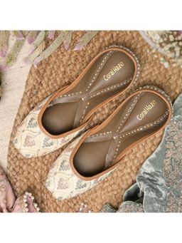Coral Haze - Ivory Juttis with Multi Colored Threadwork