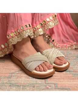 Coral Haze - Silver Sandals with Multiple Rhinestone Straps