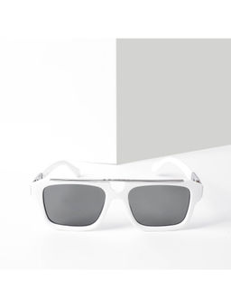 Voyage - Exclusive Wayfarer Polarized Black Lens with White & Silver Frame Sunglasses - MG5387 (58)