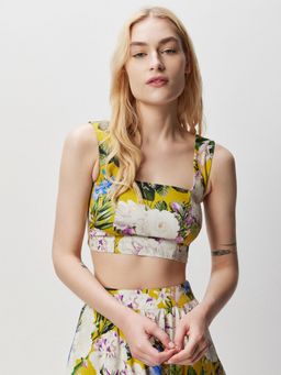 Cover Story - Mustard Floral Crop Top