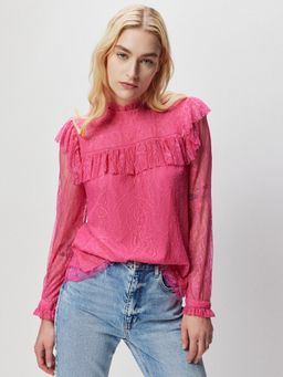 Cover Story - Pink High Neck Lace Top