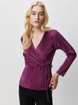 Cover Story - Purple Solid Wrap Top