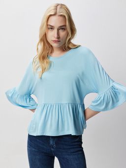 Cover Story - Blue Peplum Solid Top