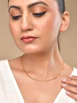 VOJ - Women Stainless Steel Gold-Plated Minimal Figaro Link Necklace