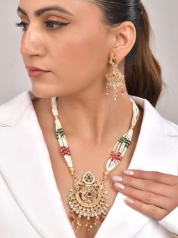 VOJ - Gold Toned Traditional Circular Shaped Long Jewellery Set