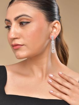 VOJ - Silver Plated AD Stone Studded Long Earrings