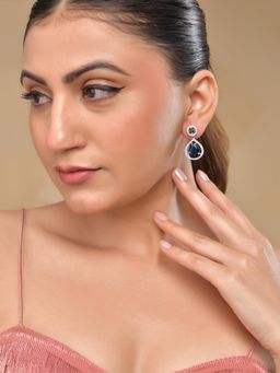 VOJ - Silver Plated Blue Stone Studded Tear Drop Shaped Earrings