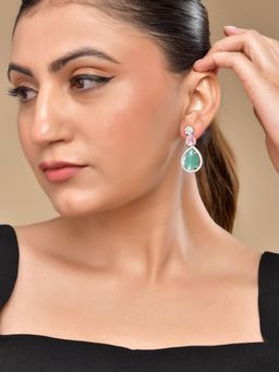 VOJ - Silver Plated Teal And Pink Stone Studded Elegant Earrings