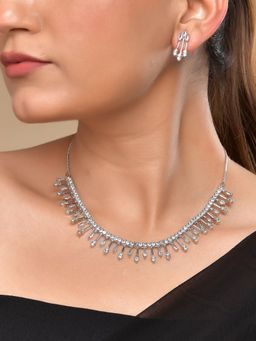 VOJ - Silver Plated Ad Stone Studded Elegant Minimal Jewellery Set