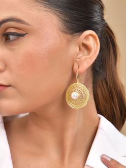 VOJ - Gold Plated Anti Tarnished Circular Shaped Drop Earrings