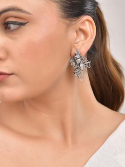 VOJ - Silver Plated Oxidized Kanha Shaped Earrings