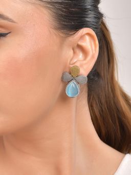 VOJ - Silver Toned Blue Stone Studded Elegant Earrings