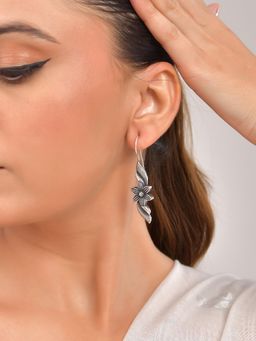 VOJ - Silver Plated Floral Shaped Drop Earrings