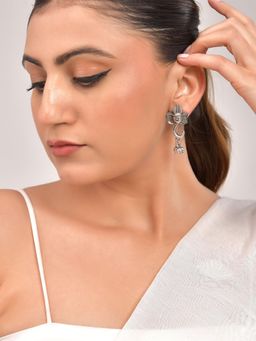 VOJ - Silver Toned Designer Temple Earrings