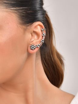 VOJ - Silver Toned Floral Designer Ear Cuff