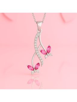 ZISTHI - 925 Sterling Silver Pink Stone Necklace