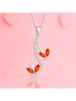 ZISTHI - 925 Sterling Silver Red Stone Necklace