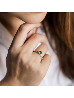 ZISTHI - 925 Sterling Silver Adjustable Green Stone Rings