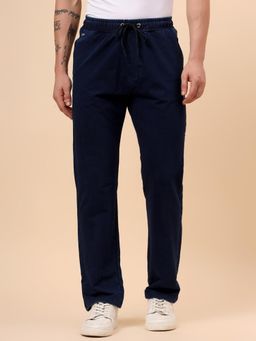 Cantabil - Men Blue Solid Drawstring Regular Fit Track Pant