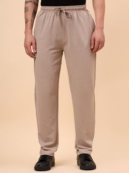 Cantabil - Men Beige Solid Drawstring Regular Fit Track Pant